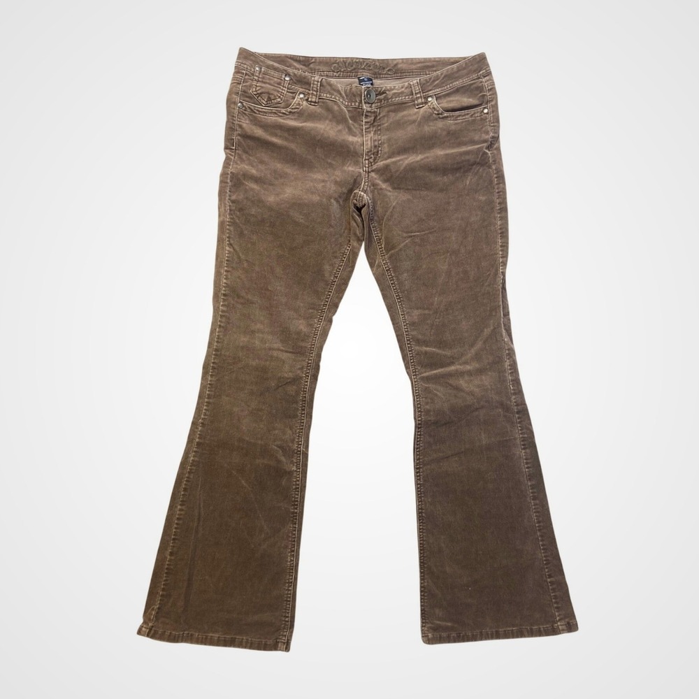 Ellemenno Corduroy Pants Women 15 Brown‎ Excellent Flare Mid Rise Snap Pockets